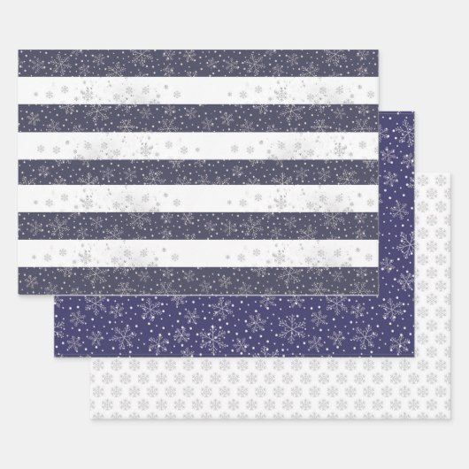 Vintage Schneeflocke Blaues Weihnachtsfest gestrei Geschenkpapier Set (Set)