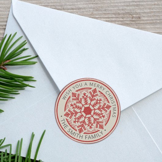 Vintage Schneeflocke Frohe Weihnachten Personalisi Runder Aufkleber