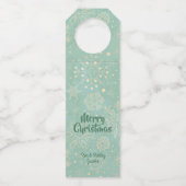 Vintage Schneeflocken im Minzgrün Weihnachtsfeiert Flaschenanhänger (Vorderseite)