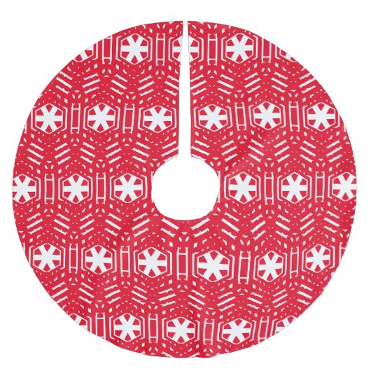 Vintage Schneeflocken in Rot niedlich Weihnachten Polyester Weihnachtsbaumdecke (Vorderseite)