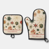 Vintage Schneeflocken Personalisiert Ofenhandschuh & Topflappen-Set (Vorderseite)