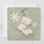 Vintage Schneeflockeneis-Skate Vintag wintergrün Einladung (Vorderseite)