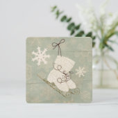 Vintage Schneeflockeneis-Skate Vintag wintergrün Einladung (Stehend Vorderseite)