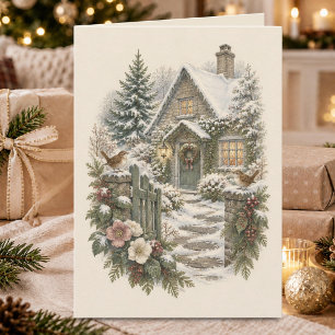 Vintage Schneehütte Winter Weihnachten Karte