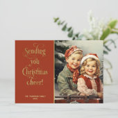 Vintage Schneekinder Feiertagskarte (Stehend Vorderseite)