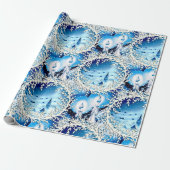 Vintage Schneekirche und Kerzen Geschenkpapier (Ungerollt)