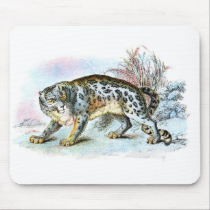 Vintage Schneeleopard-Illustration Mousepad