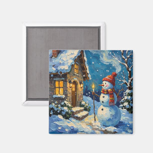 Vintage Schneemann am Kerzenlicht erleuchteten Wei Magnet
