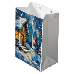 Vintage Schneemann am Kerzenlicht-Weihnachtshaus Mittlere Geschenktüte