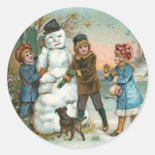 Vintage-Schneemann-Aufkleber Runder Aufkleber