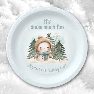 Vintage Schneemann Blau Winter Erste Geburtstag Pappteller