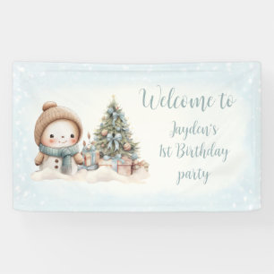 Vintage-Schneemann-blaue Weihnachten 1. Geburtstag Banner