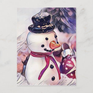 Vintage Schneemann im Schnee Zeichnung Feiertagspostkarte