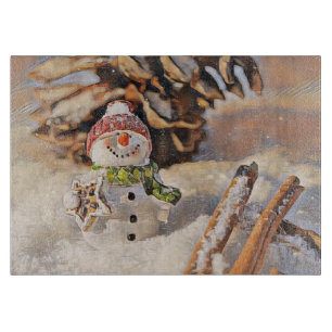 Vintage Schneemann im Schnee Zeichnung Schneidebrett
