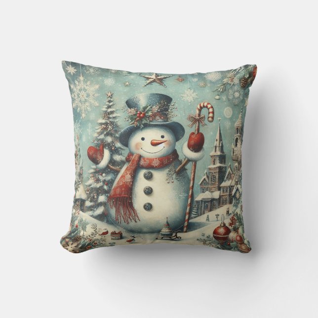 Vintage-Schneemann Kissen (Vorderseite)