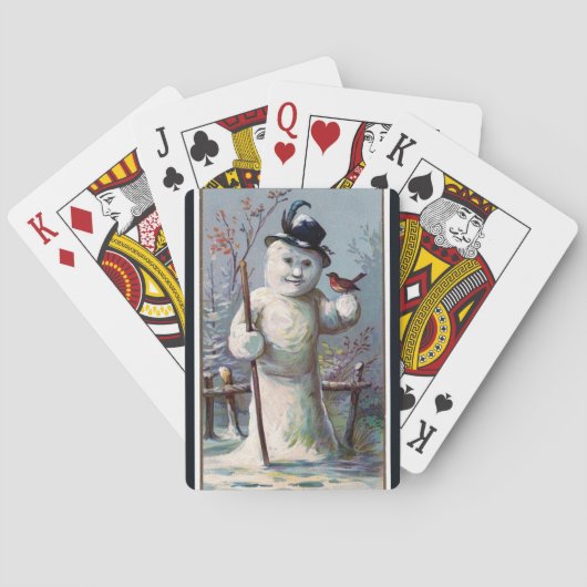 Vintage Schneemann mit Rotkehlchen Spielkarten (Rückseite)