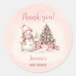Vintage-Schneemann Rosa Weihnachtsmädchen-Baby-Par Runder Aufkleber