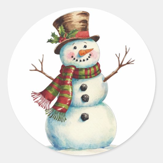 Vintage-Schneemann Runder Aufkleber (Vorderseite)