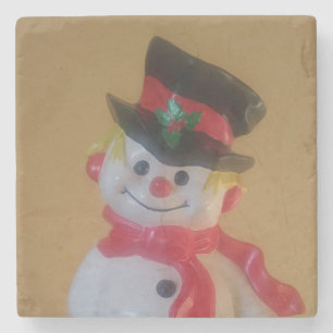 Vintage Schneemann Steinuntersetzer