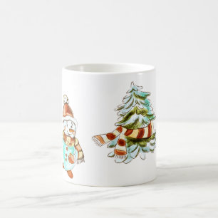 Vintage-Schneemann und Weihnachtsbaum-Tasse Kaffeetasse