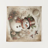 Vintage-Schneemann-Wandteppich Wandteppich (Vorderseite (Horizontal))