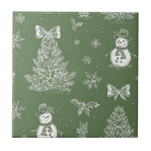 Vintage Schneemann Weihnachten Toile Salbeigrün We Fliese