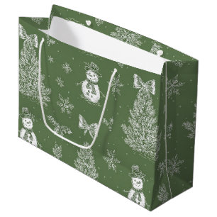 Vintage Schneemann Weihnachten Toile Salbeigrün We Große Geschenktüte