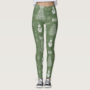 Vintage Schneemann Weihnachten Toile Salbeigrün We Leggings