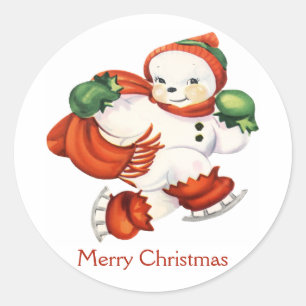 Vintage-Schneemann-Weihnachtsaufkleber Runder Aufkleber