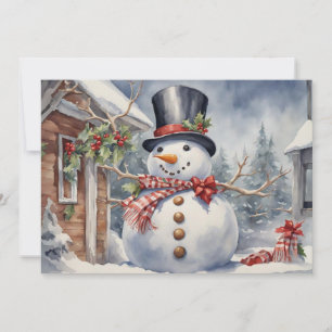 Vintage-Schneemann-Zylinder-Stechpalmen-Weihnachte Feiertagskarte