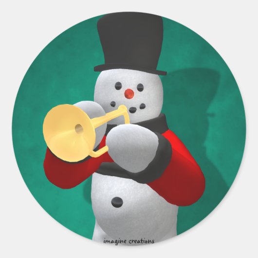 Vintage Schneemänner: Trumpeter Runder Aufkleber (Vorderseite)