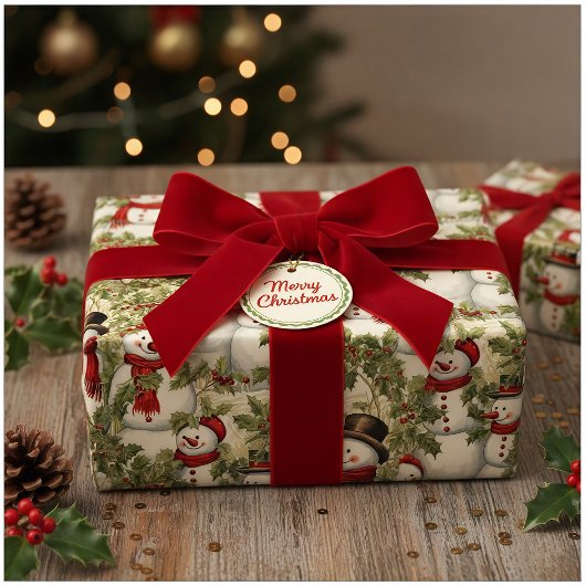 Vintage Schneemänner und Holly Geschenkpapier