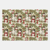 Vintage Schneemänner und Holly Geschenkpapier Set (Vorderseite 3)