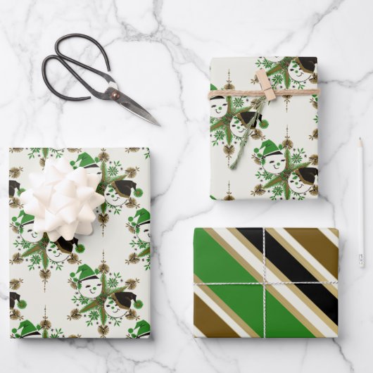 Vintage Schneemänner verpacken Papierblätter Geschenkpapier Set (Vorderseite)