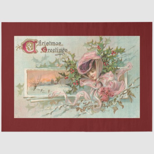 Vintage Schneeschön und Mistleton Seidenpapier (Vorderseite)