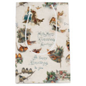 Vintage Schneevögel und Weihnachtsgrüße Mittlere Geschenktüte (Vorderseite)