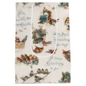 Vintage Schneevögel und Weihnachtsgrüße Mittlere Geschenktüte (Rückseite)