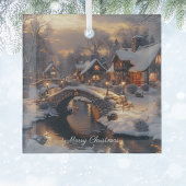 Vintage Schneeweihnachtliche Hütten Frohe Weihnach Keramikornament