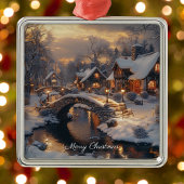 Vintage Schneeweihnachtliche Hütten Frohe Weihnach Keramikornament