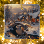 Vintage Schneeweihnachtliche Hütten Frohe Weihnach Keramikornament