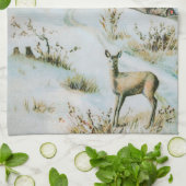 Vintage-Schneewinterlandschaft mit Hirschen Geschirrtuch (Gefaltet)