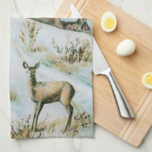 Vintage-Schneewinterlandschaft mit Hirschen Geschirrtuch (Viertel Falte)