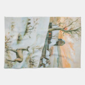 Vintage-Schneewinterlandschaft mit Hirschen Geschirrtuch (Horizontal)