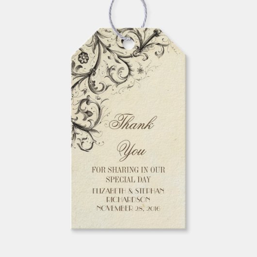 Vintage Schnörkel Hochzeit Danke Geschenkanhänger (Vorderseite)