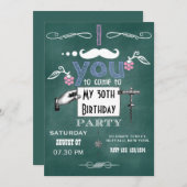 Vintage Schnurrbart-Chalkboard Erwachsene Geburtst Einladung (Vorne/Hinten)