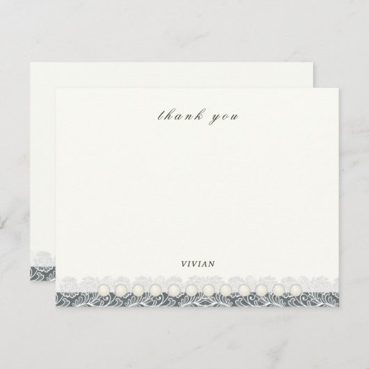 Vintage Schnürsenkel und Perlen Blütendecke Dankeskarte (Vorne/Hinten)