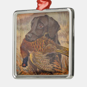 Vintage Schokoladen-Labrador-Jagd Silbernes Ornament