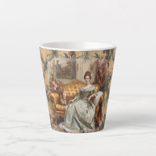 Vintage schöne Adlige und Katze, Klassiker Milchtasse