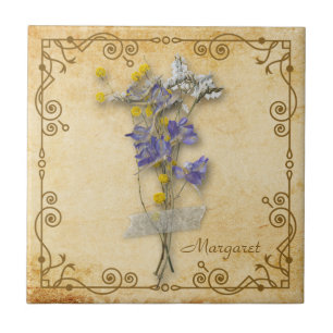 Vintage schöne beige Trockenblumen mit Namen Fliese
