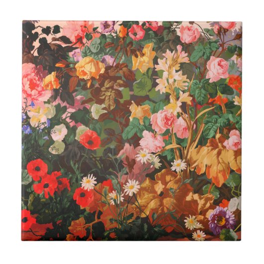 Vintage schöne bunte Blumen Blumenmalerei Fliese (Vorderseite)